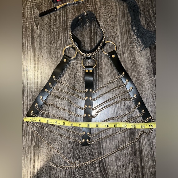 Genuine leather and steel chain bodice harness - Picture 7 of 12